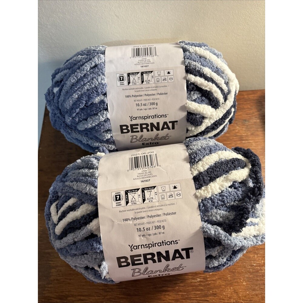 Bernat Blanket Extra Yarn Faded Blues 2 Pack Same Dye Lot New